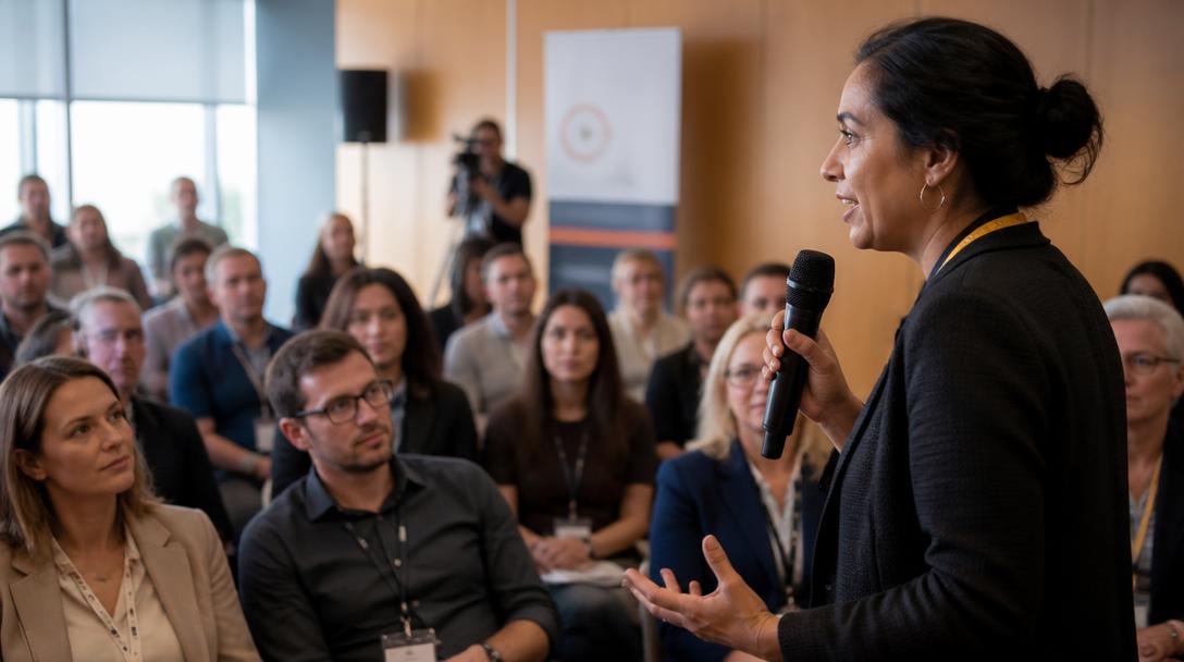 Communication événementielle lors d'une conférence professionnelle animée