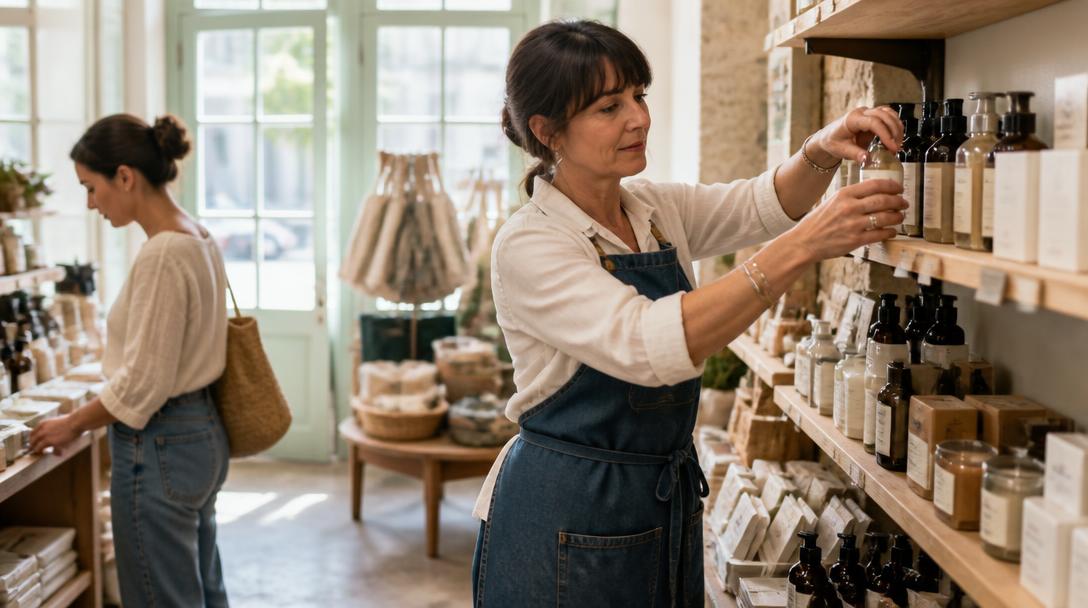 Merchandising dans une boutique avec rayon organisé