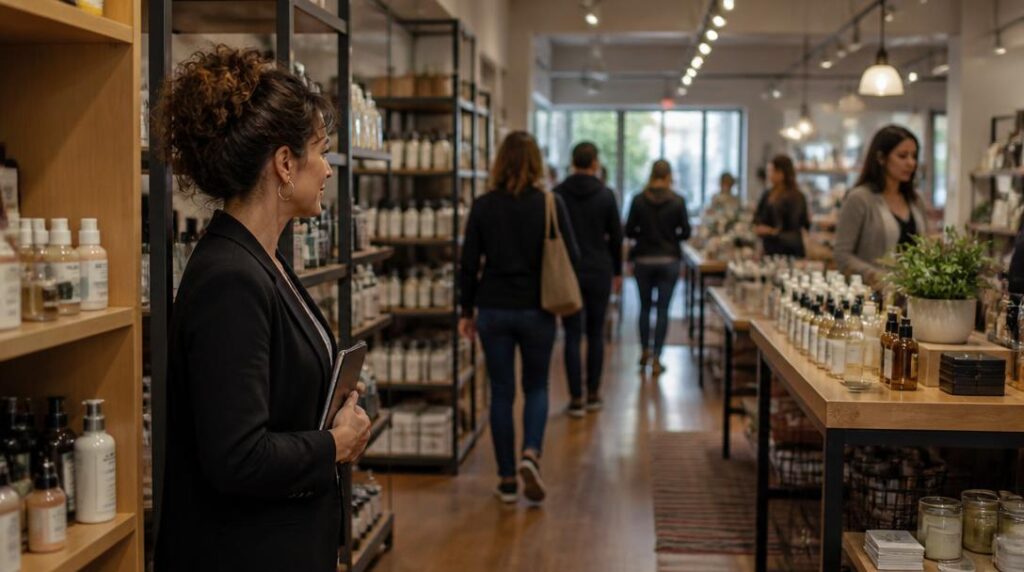 Clientèle circulant dans des zones chaudes de magasin