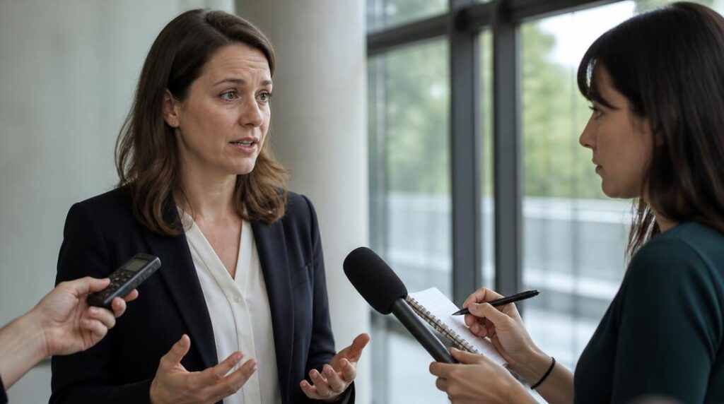 Porte-parole répondant à un journaliste lors d’un point presse