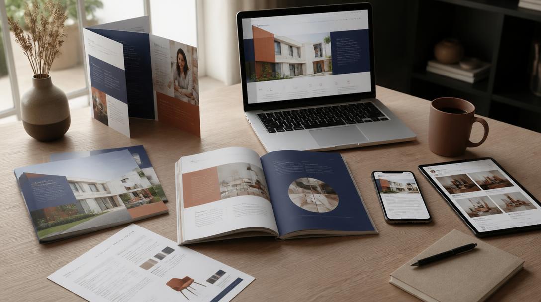Supports de communication print et digitaux sur un bureau