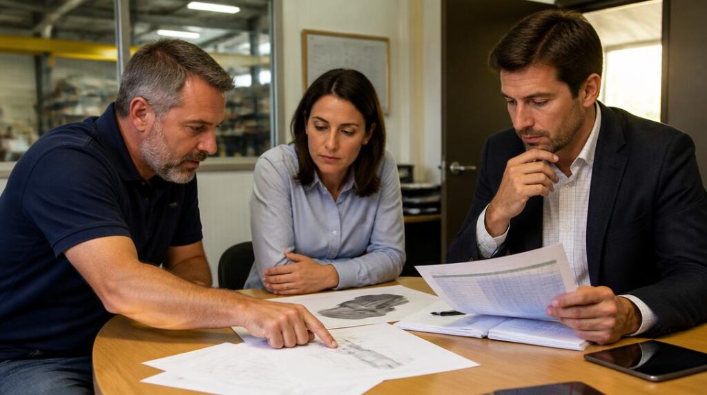 Décideurs examinent une offre pour client professionnel