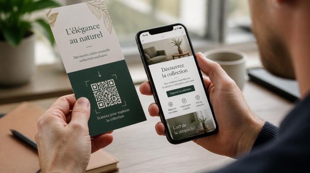 Flyer avec QR code scanné sur smartphone