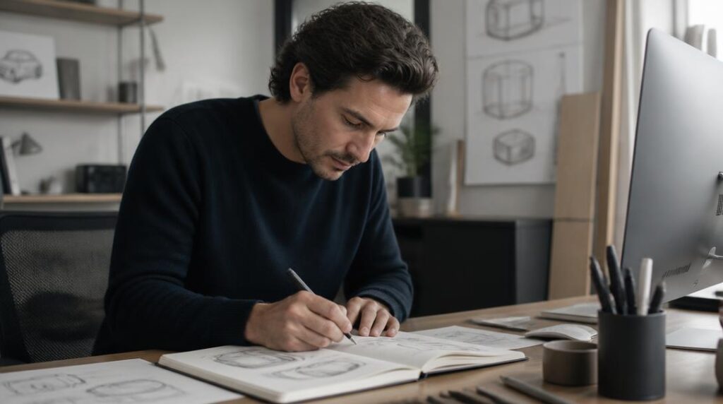 Designer créatif au travail dans un studio lumineux