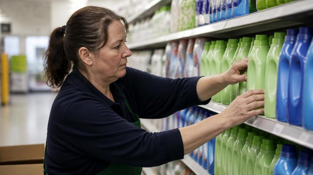 Produits de grande consommation alignés en rayon