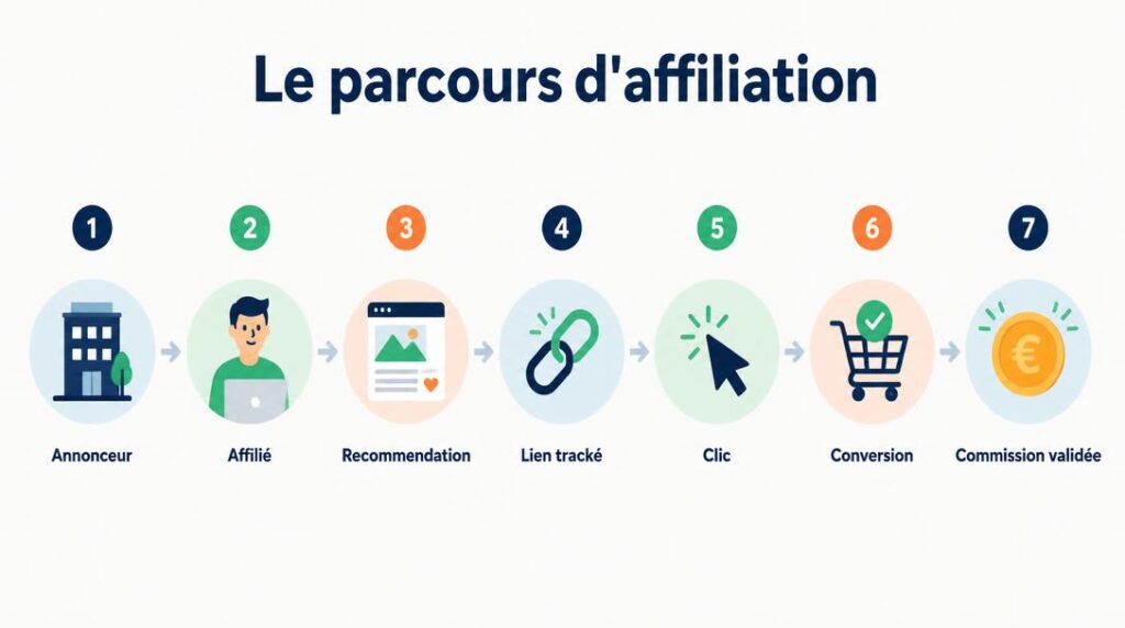 Parcours d'un lien affilié jusqu'à la commission