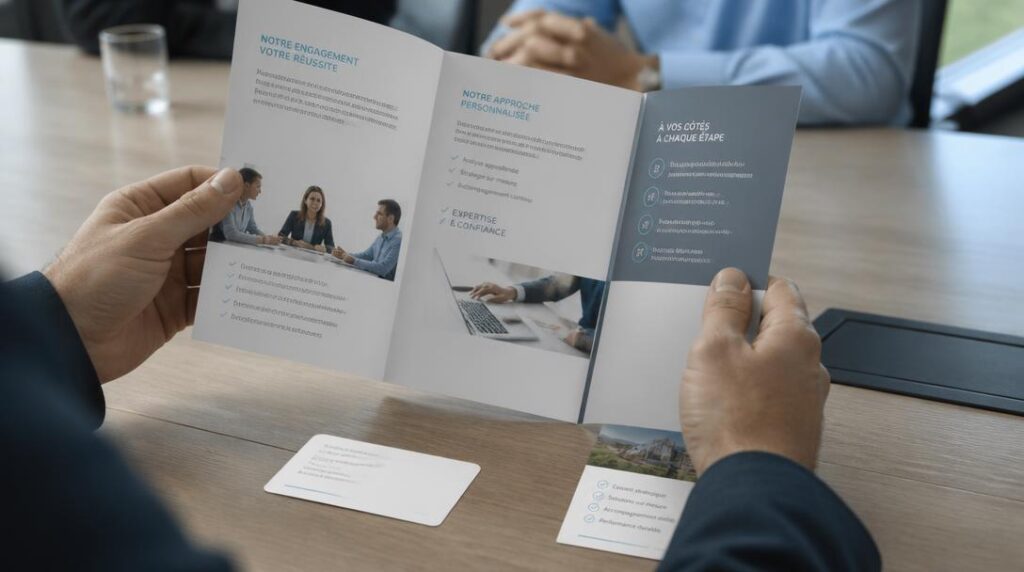 Brochure et carte de visite sur table de rendez-vous